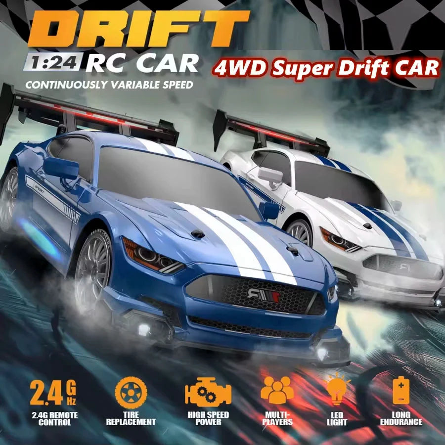 1:24 RC Drift Car 4WD Remote Control High Speed Racing Vehicle with LED Lights 2.4GHz Radio